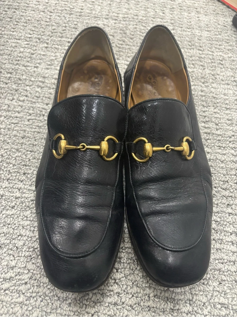 Gucci Black Leather Horsebit Slip-On Loafers